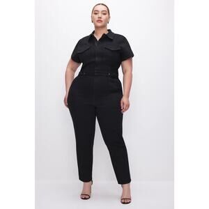 NWT Good American Fit For Success Jumpsuit 5 2XL Black Short Sleeve Straight Leg